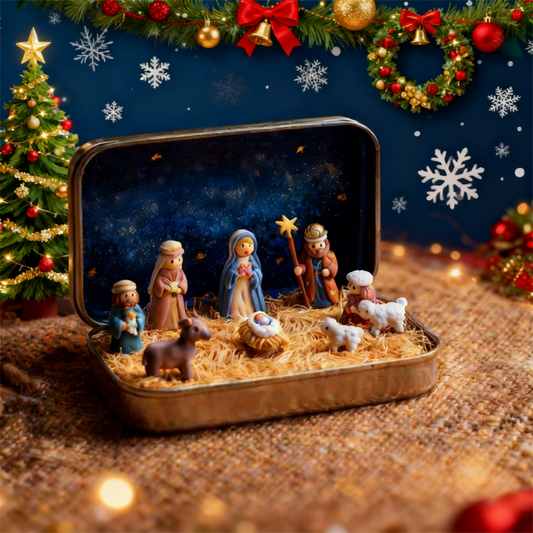 ✝️Handgjord julkrubba i fickformat i presentas